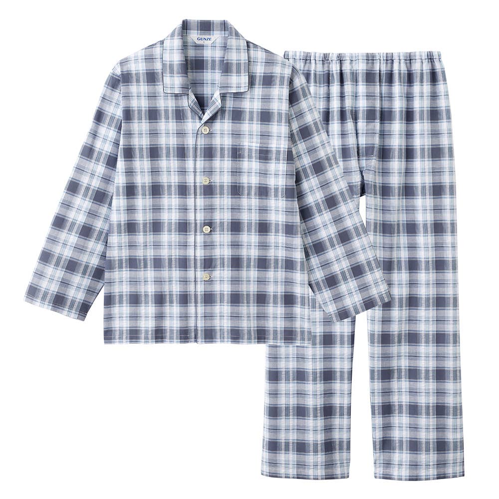 綿100％ 先染サッカー パジャマ 長袖長パンツ【SALE】 SF2165 グレー