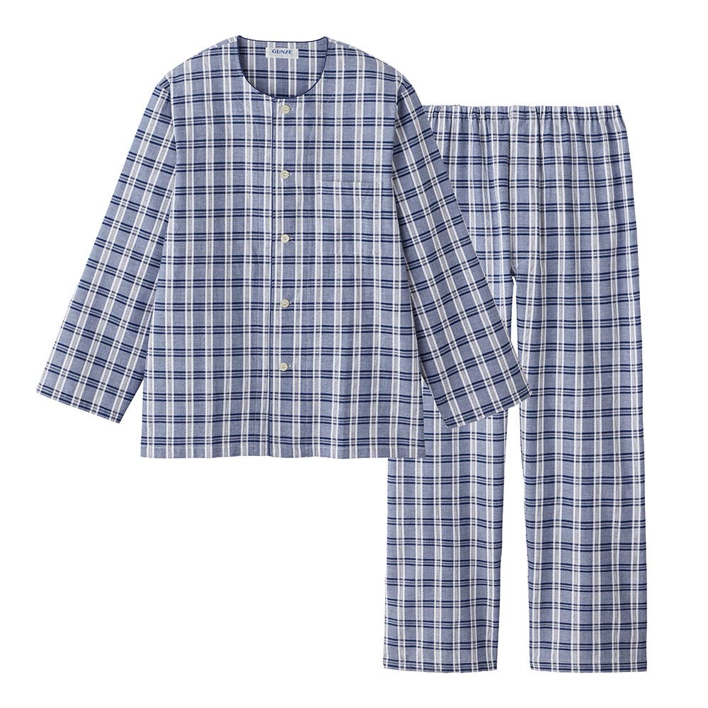 綿100％ 先染サッカー パジャマ 長袖長パンツ【SALE】 SF2175EC ネービーブルー