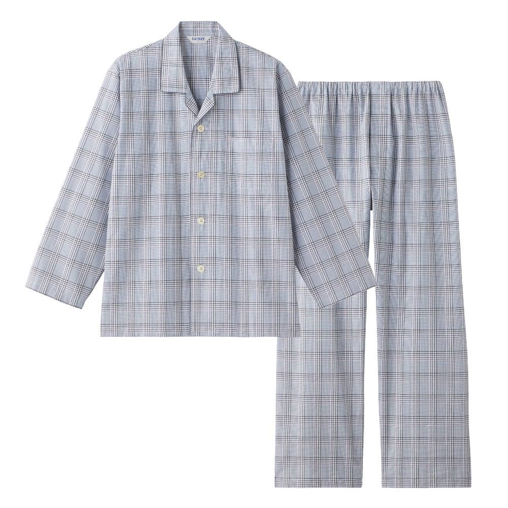 【珪藻土入り・吸汗速乾】綿混サッカー 長袖長パンツ テーラーパジャマ SF2196 グレー