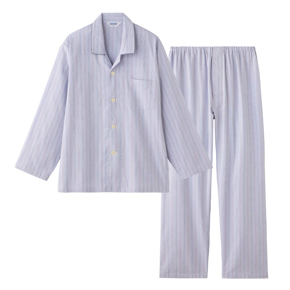 【播州織・日本製】綿100% 先染めドビー 長袖長パンツ パジャマ【送料無料】 SF2206 グレー