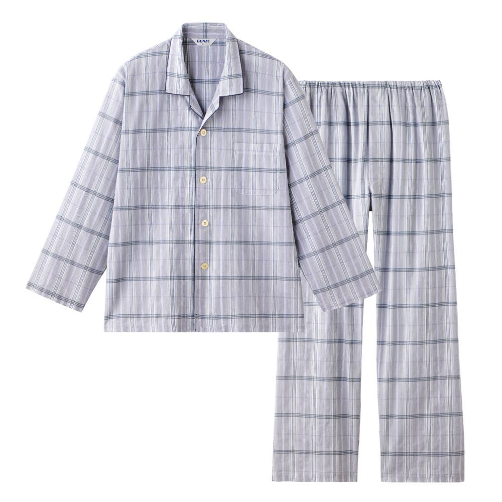【高島ちぢみ・涼感】 綿100% クレープ 長袖長パンツ パジャマ【送料無料】 SF2226 グレー
