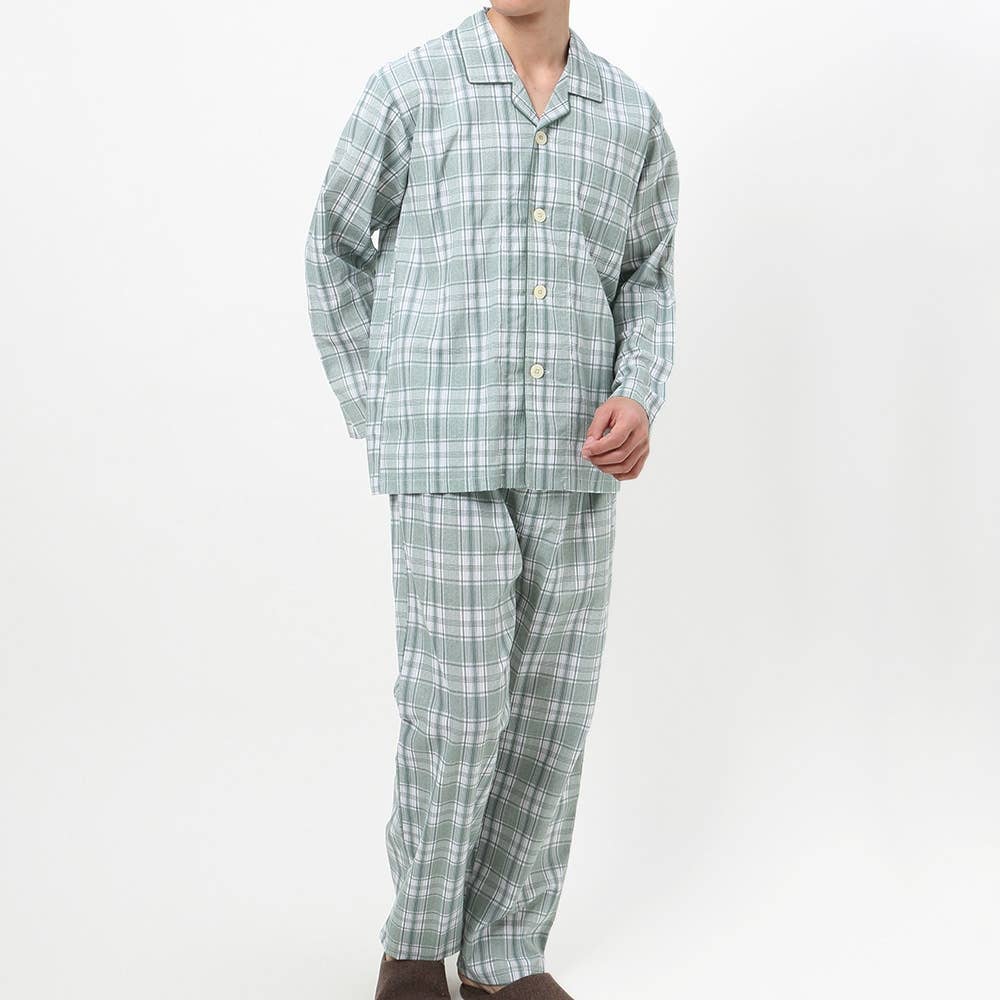パジャマ 長袖長パンツ メンズ Sale Ll グリーン メンズ