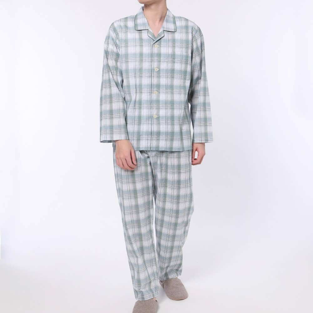パジャマ 長袖長パンツ メンズ M ブルー メンズ