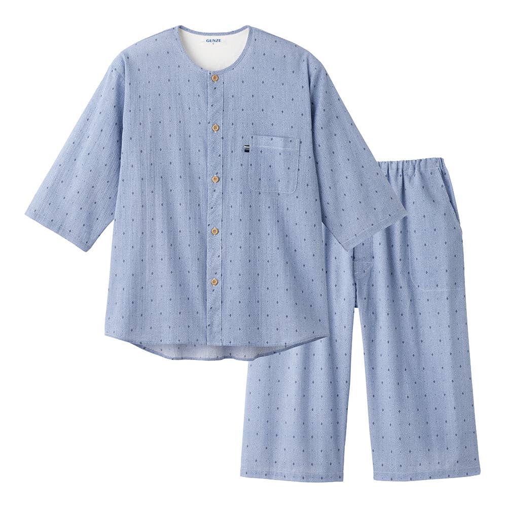 【寝るテコ】綿100％ クレープ パジャマ ７分袖７分丈パンツ SF3005 ネービーブルー