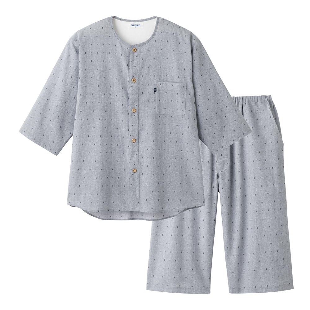 【寝るテコ】綿100％ クレープ パジャマ ７分袖７分丈パンツ SF3005 グレー
