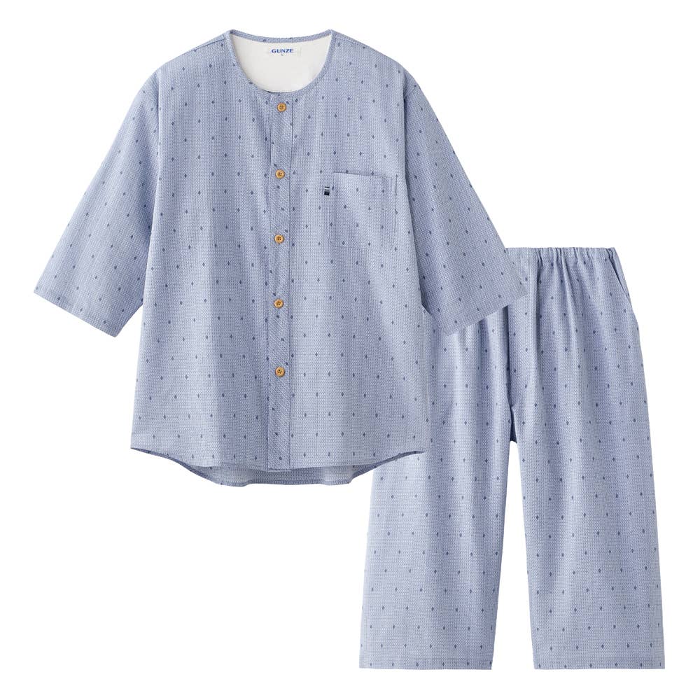 【寝るテコ・綿100%】クレープ 7分袖7分丈 パジャマ SF3016 ネービーブルー