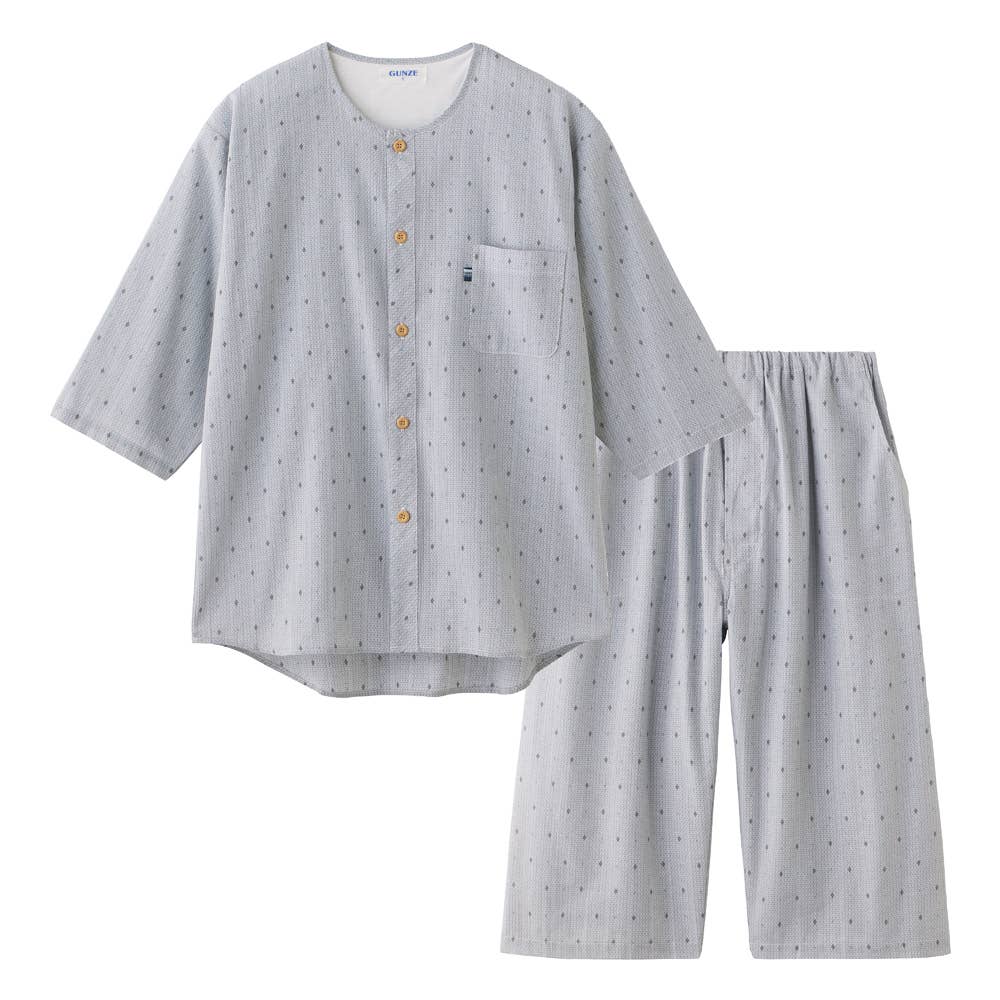 【寝るテコ・綿100%】クレープ 7分袖7分丈 パジャマ SF3016 グレー
