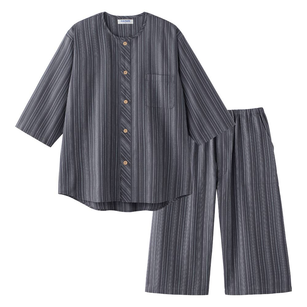 【寝るテコ・しじら織り】綿100% 7分袖7分丈 パジャマ SF3036 グレー