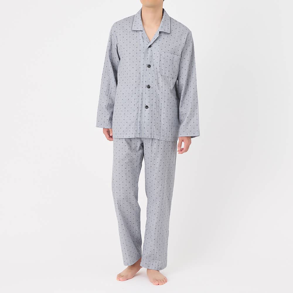 【綿100％】Wガーゼ 長袖長パンツ テーラーパジャマ SF4095 グレー