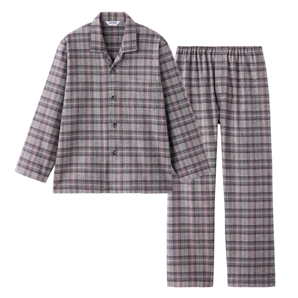 【播州織】ネル起毛 長袖長パンツ テーラーパジャマ【送料無料】 SF4315 グレー