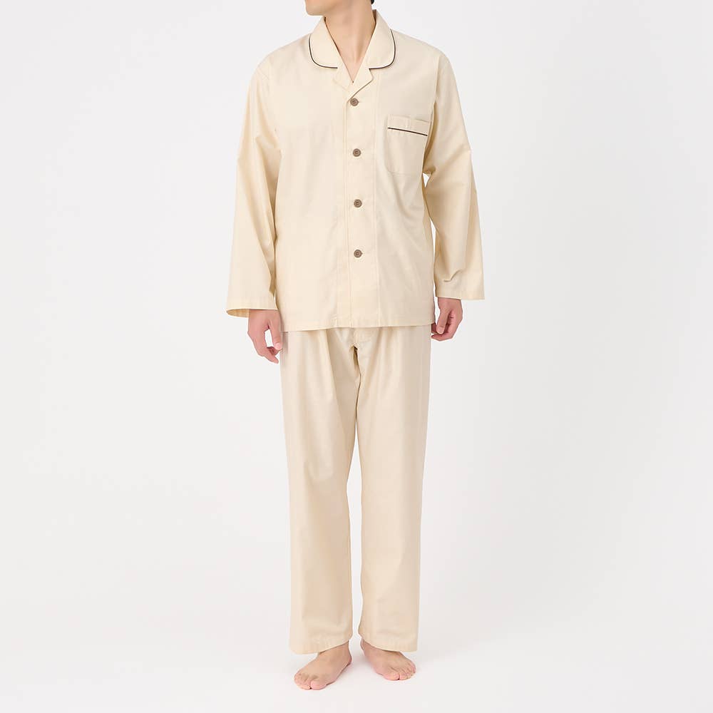 【家庭用乾燥機対応】綿混 長袖長パンツ テーラーパジャマ【送料無料】 SF4435 ベージュ