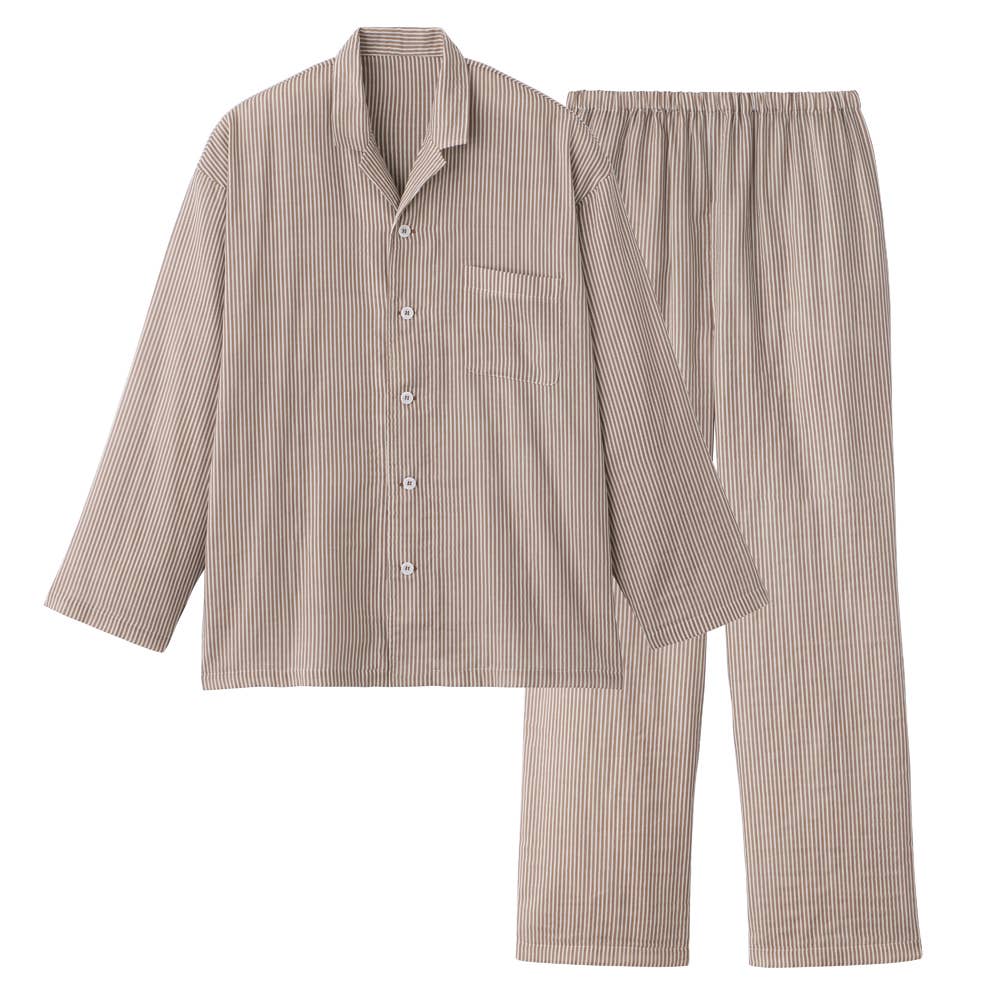 【アセドロン】 汗むれ軽減 Wガーゼパジャマ 長袖長パンツ【送料無料】 SF4554 ブラウン