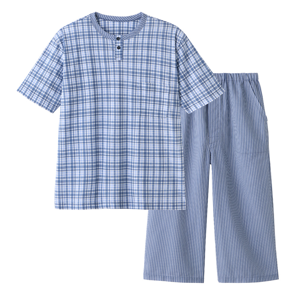 綿混 ルームウェア 半袖７分丈パンツ【SALE】 SG1015 ネービーブルー