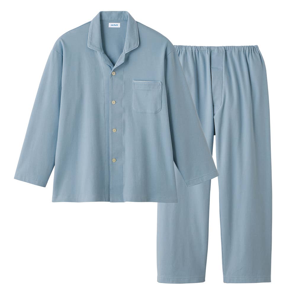 綿100％ スムース パジャマ 長袖長パンツ【送料無料】 SG2035 ブルー