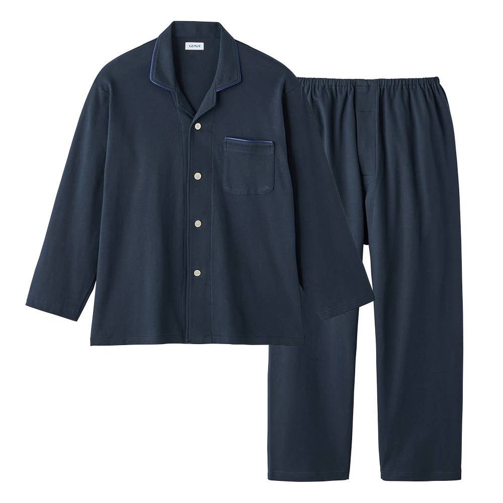 綿100％ スムース パジャマ 長袖長パンツ【送料無料】 SG2035 ネービーブルー