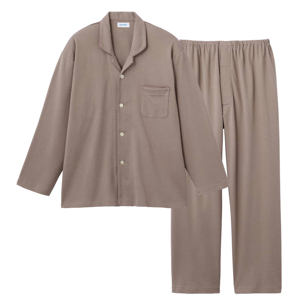 綿100％ スムース パジャマ 長袖長パンツ【送料無料】 SG2035 ライトブラウン