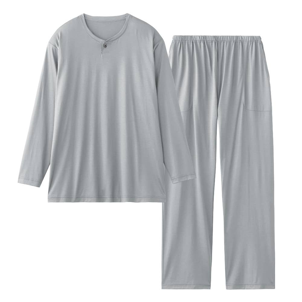 【真絲100%】 平針織長袖長褲家居服 【包郵】 SG2066灰色