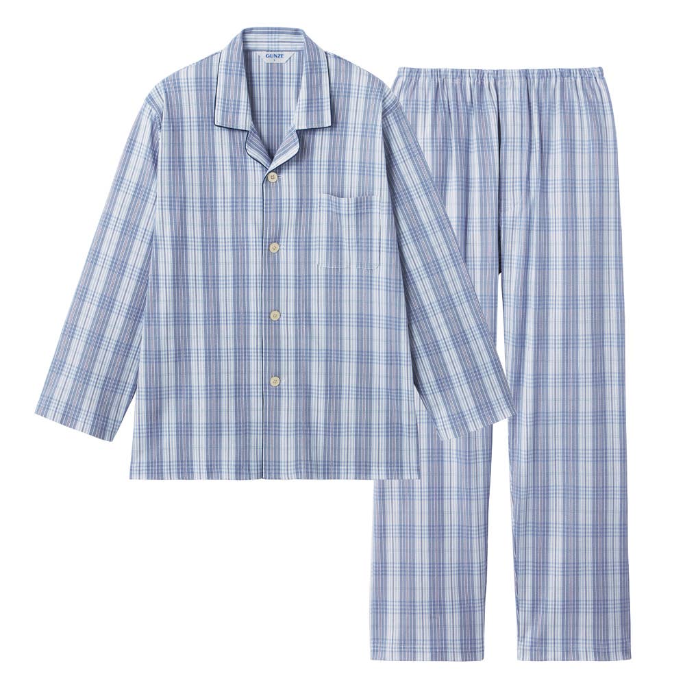 綿100% スムース パジャマ 長袖長パンツ【SALE】 SG2095 ブルー