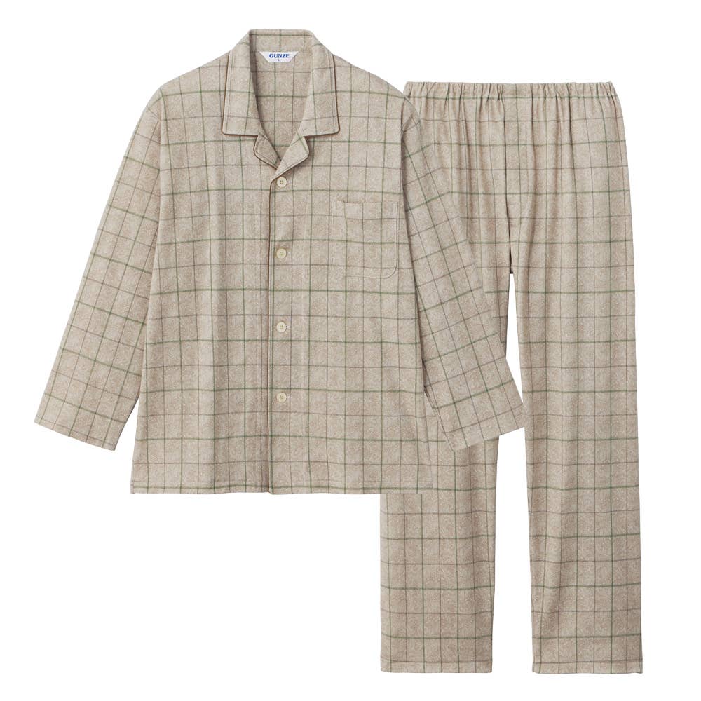 綿100％ スムース パジャマ 長袖長パンツ【送料無料】【SALE】 SG2255 ベージュ