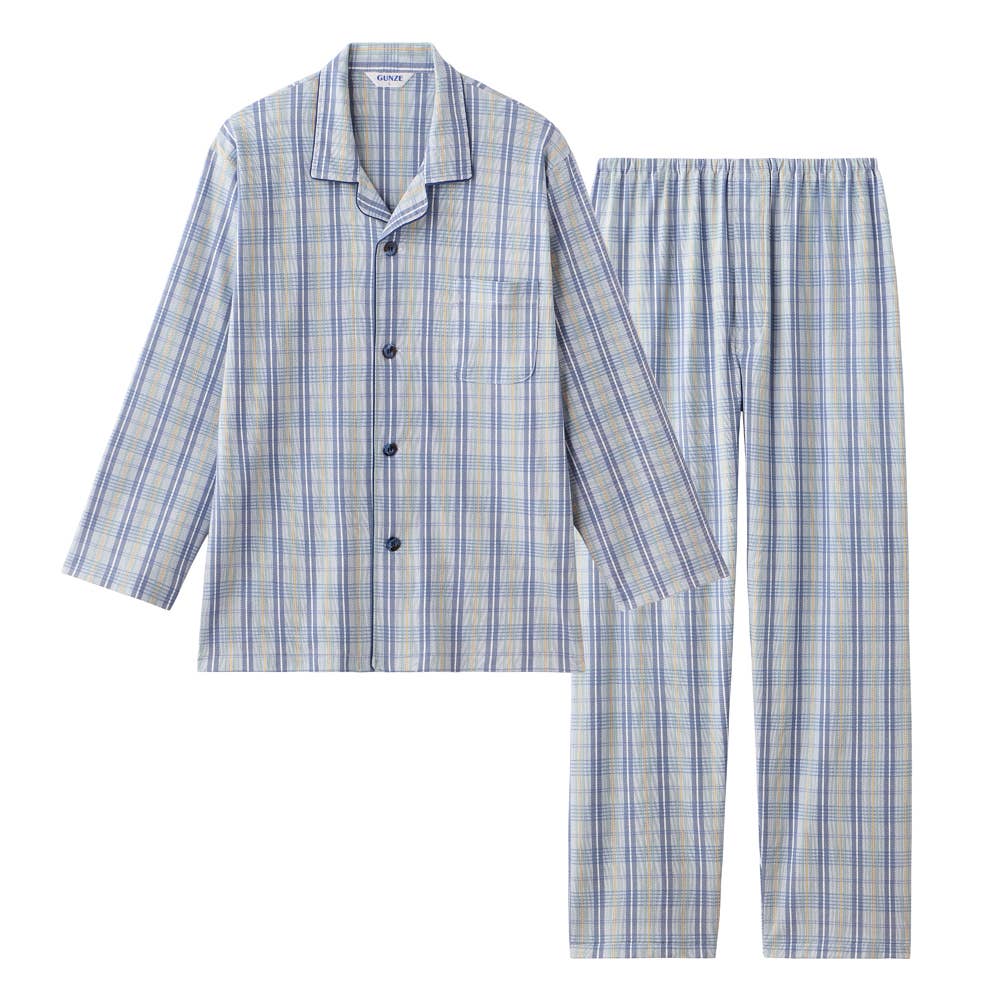 Kyoto Nassen 100% Cotton Smooth Long Sleeve and Pants Pajamas (Blue) [Free Shipping] SG2306