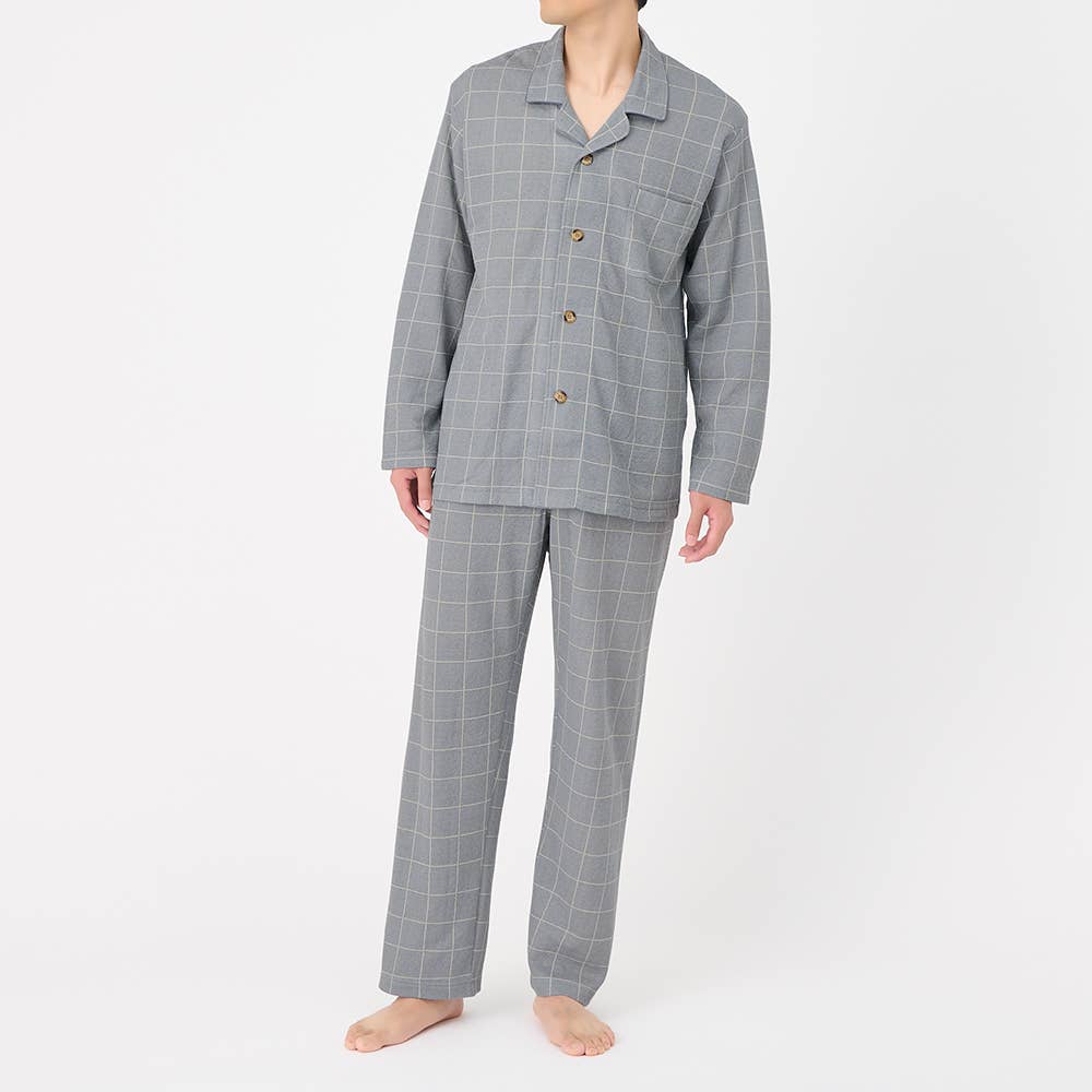 【WARM PLUS・背中保温】 ソフトキルト 長袖長パンツ パジャマ SG4015 チャコールグレー