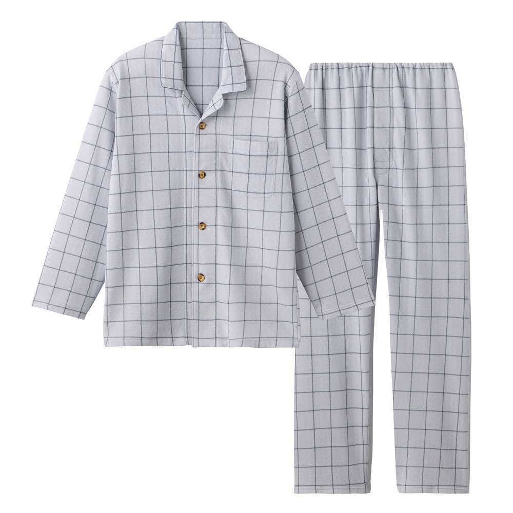 【WARM PLUS・背中保温】 ソフトキルト 長袖長パンツ パジャマ SG4015 グレー