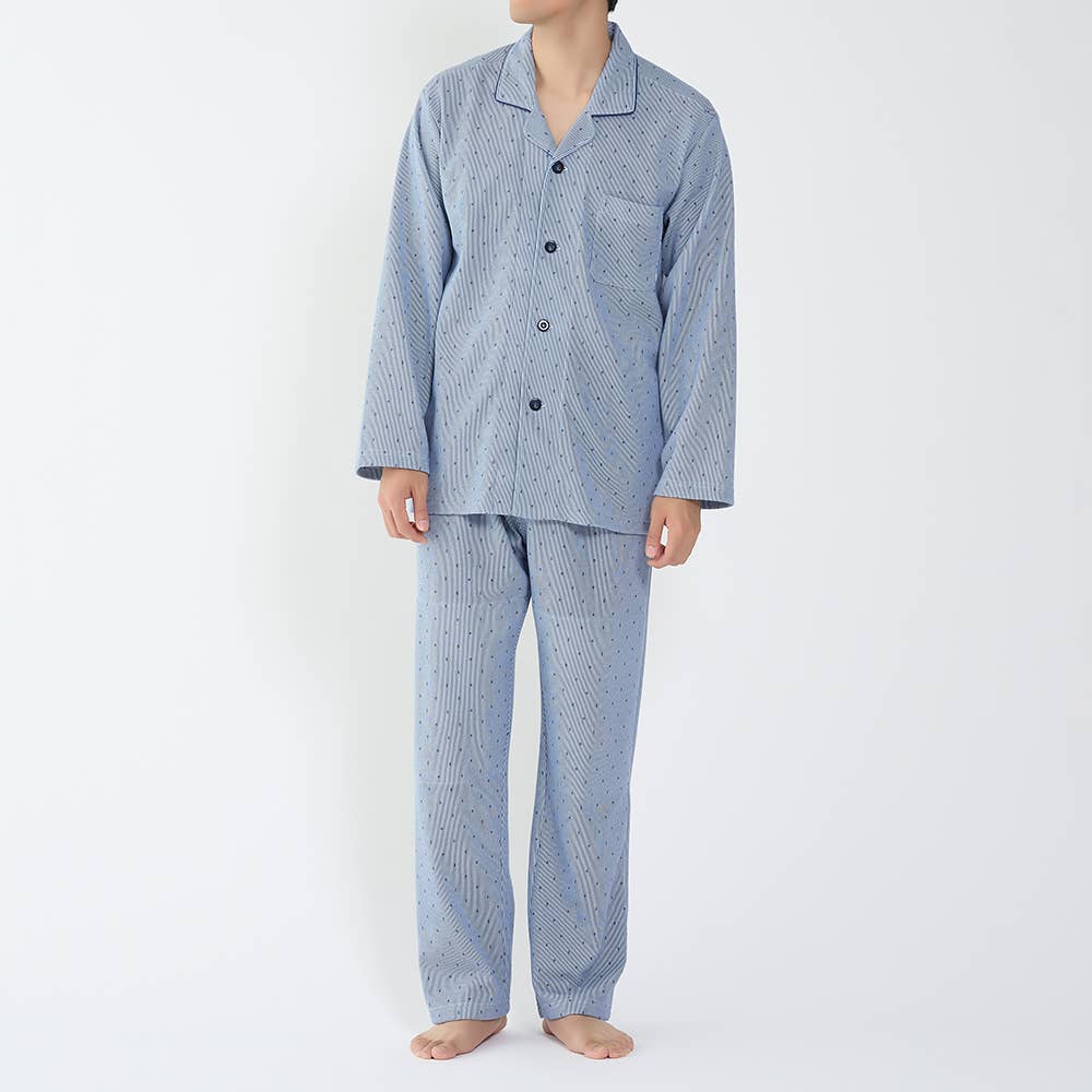 【WARM PLUS・肩もも保温】ダンボールニット 長袖長パンツ ルームウェア SG4025EC ネービーブルー