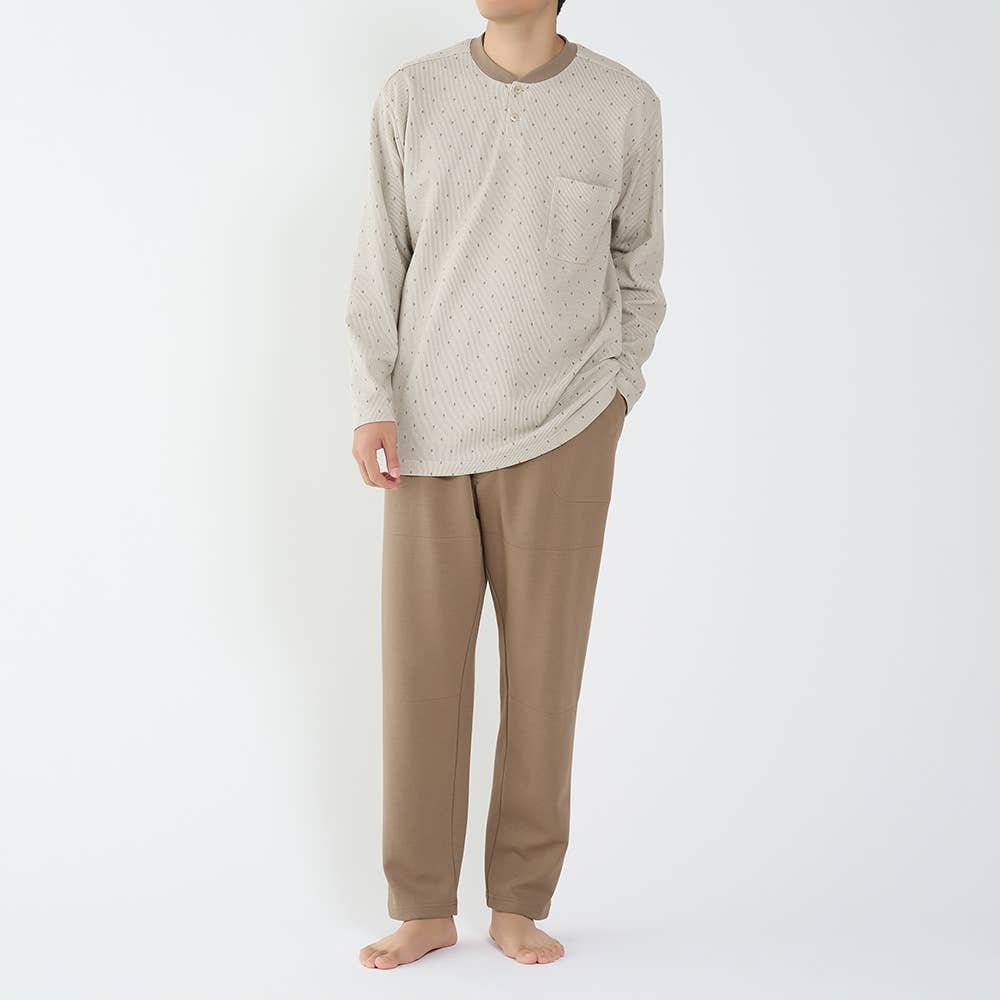 【WARM PLUS・肩もも保温】ダンボールニット 長袖長パンツ ルームウェア SG4035 ブラウン