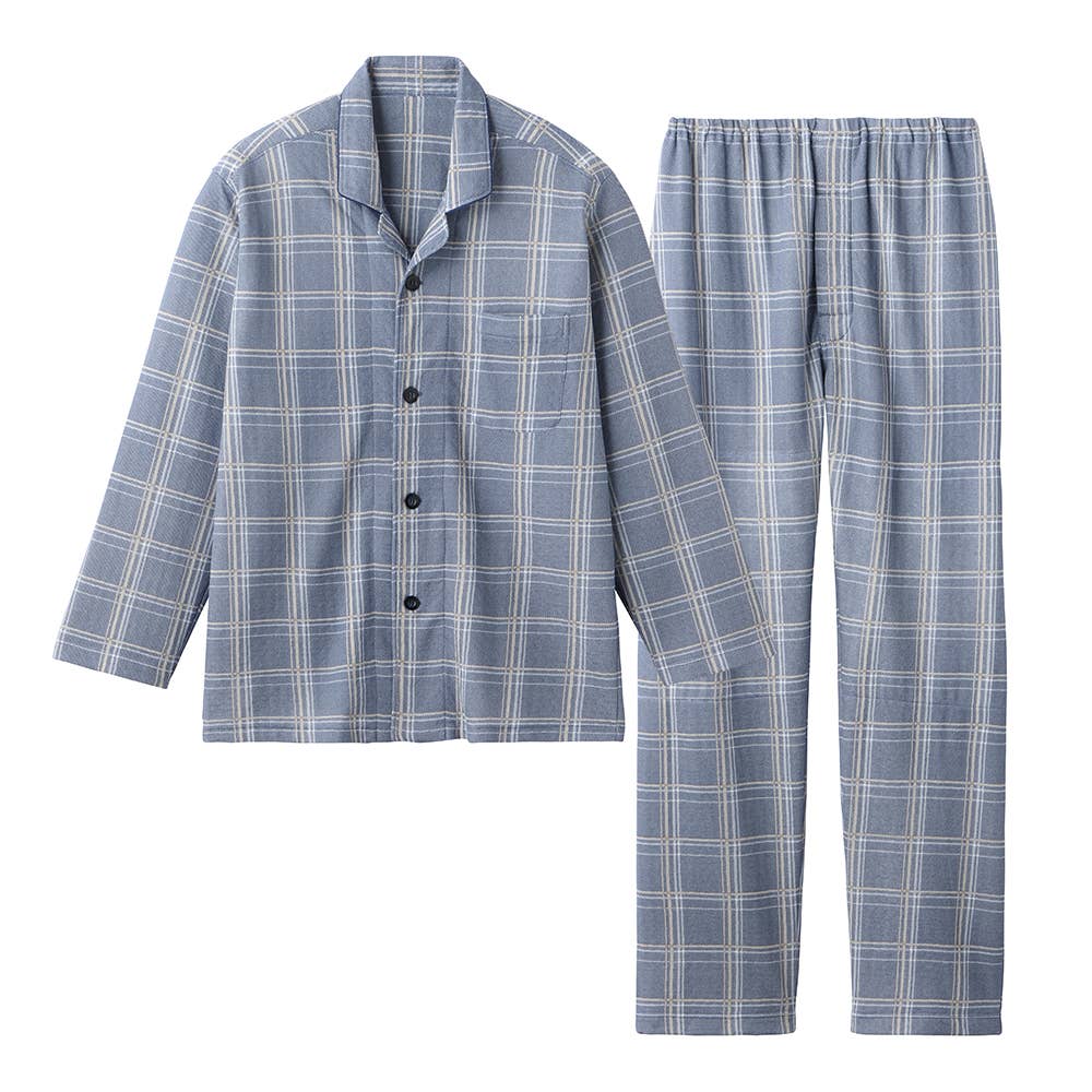 【WARM PLUS・肩もも保温】 ソフトキルト 長袖長パンツ パジャマ SG4045 ネービーブルー