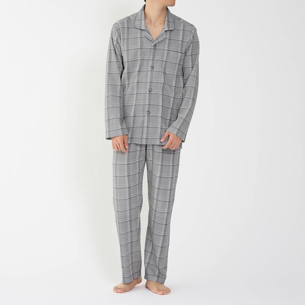 【WARM PLUS・肩もも保温】 ソフトキルト 長袖長パンツ パジャマ SG4045 チャコールグレー