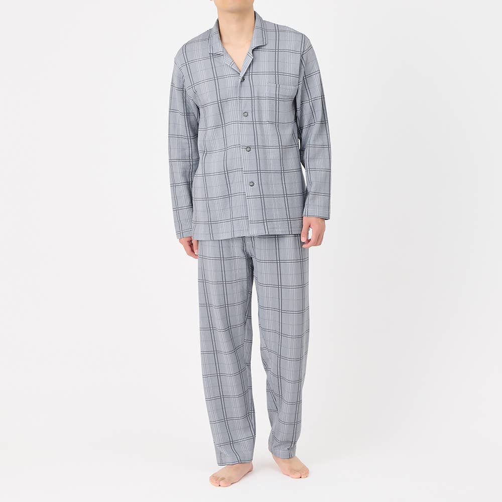 【脇縫い目無し・肌側綿100%】 ソフトキルト 長袖長パンツ テーラーパジャマ SG4075EC グレー