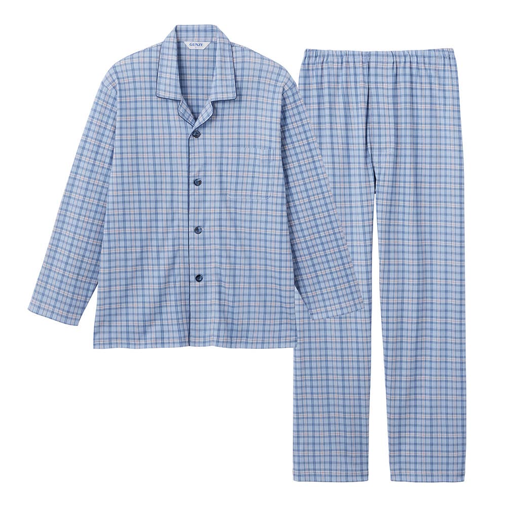 【綿100％】スムース 長袖長パンツ テーラーパジャマ SG4105 ブルー