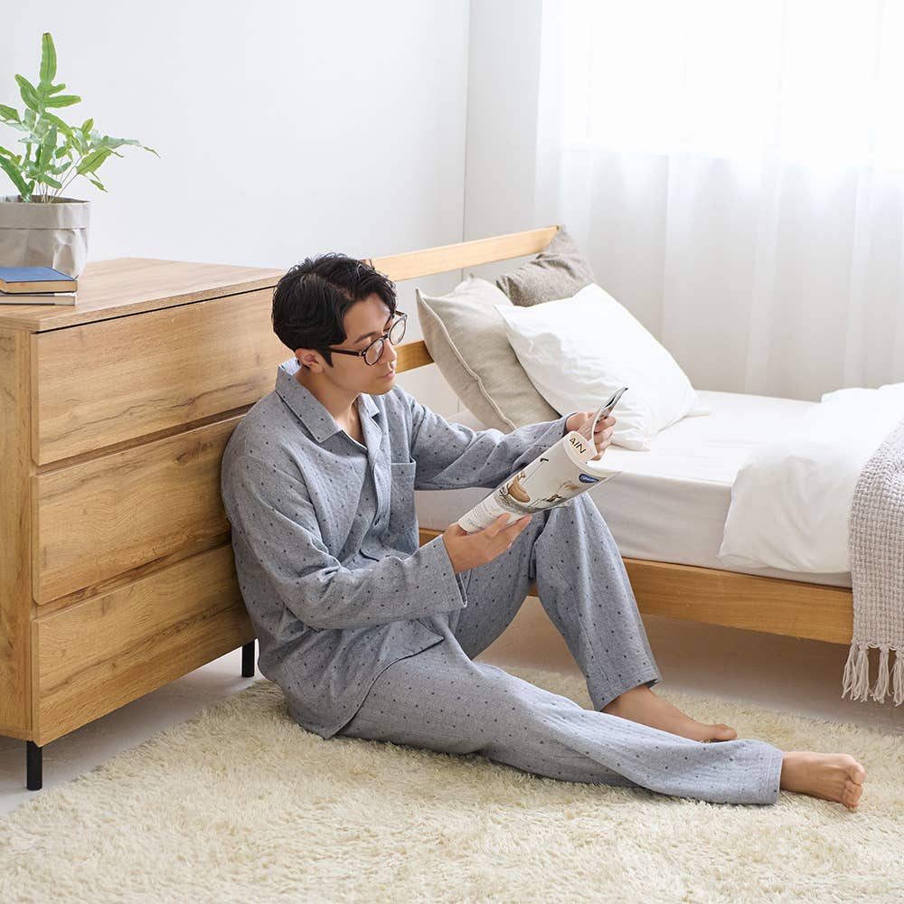 【肌側綿100%】ソフトキルト 長袖長パンツ テーラーパジャマ SG4125EC E1