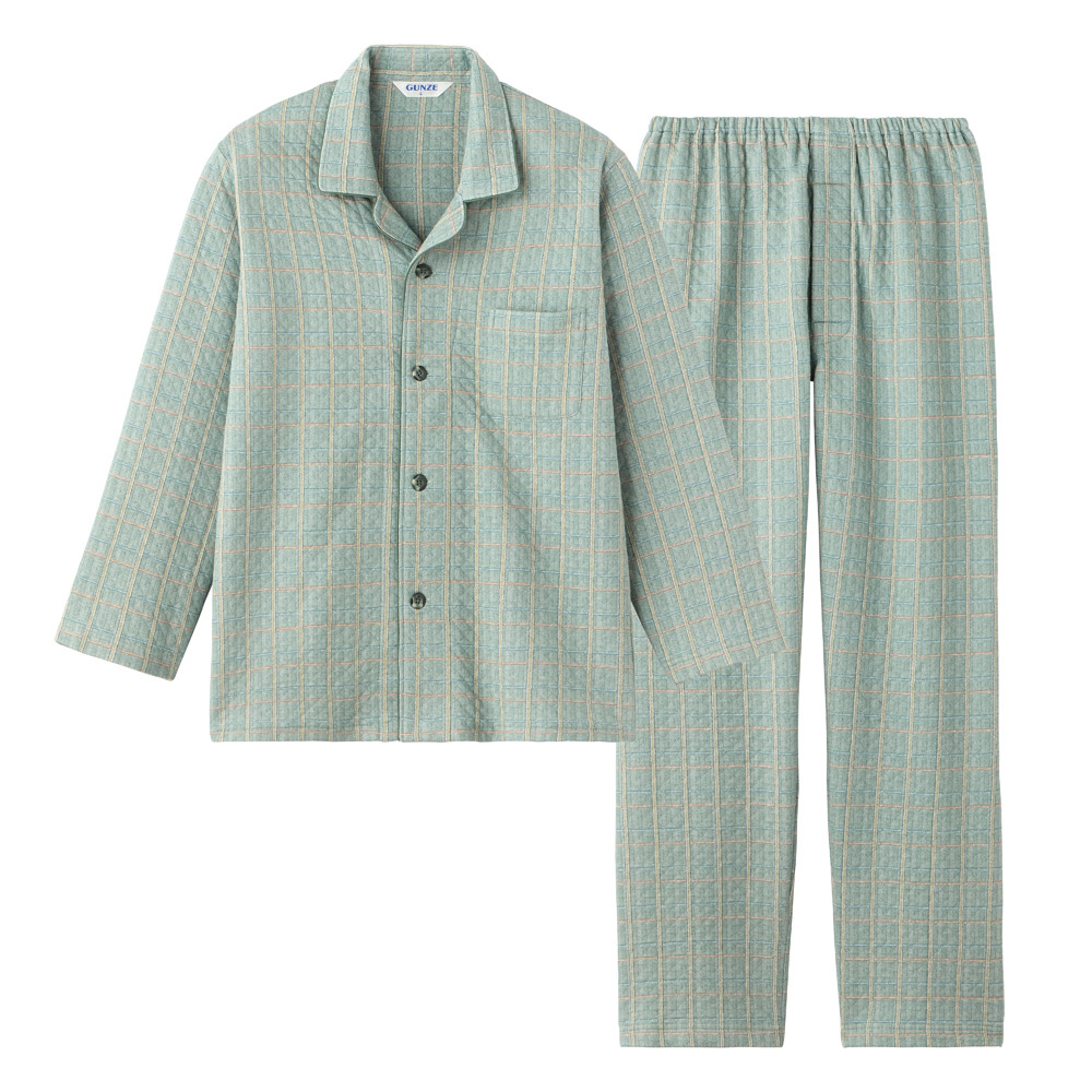 【混棉】 菱形絎縫長袖長褲西裝睡衣SG4135EC綠