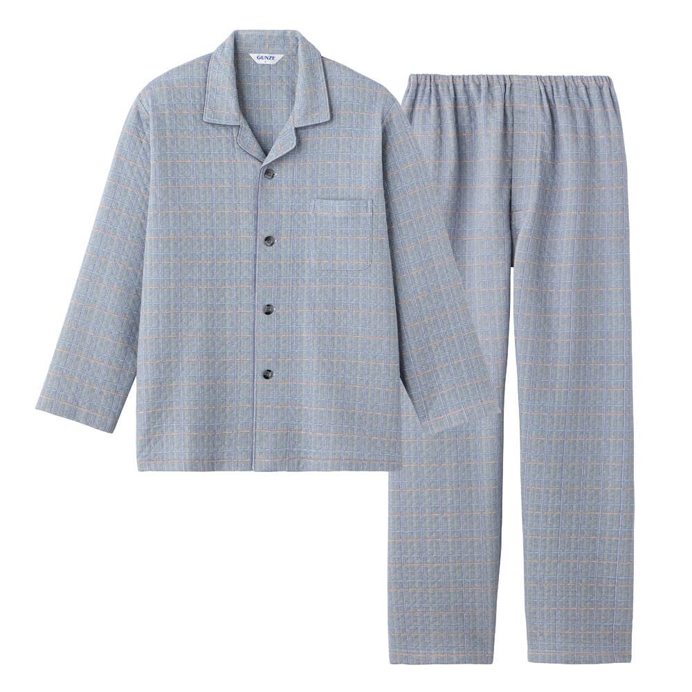 【混棉】 菱形絎縫長袖長褲西裝睡衣SG4135EC灰色