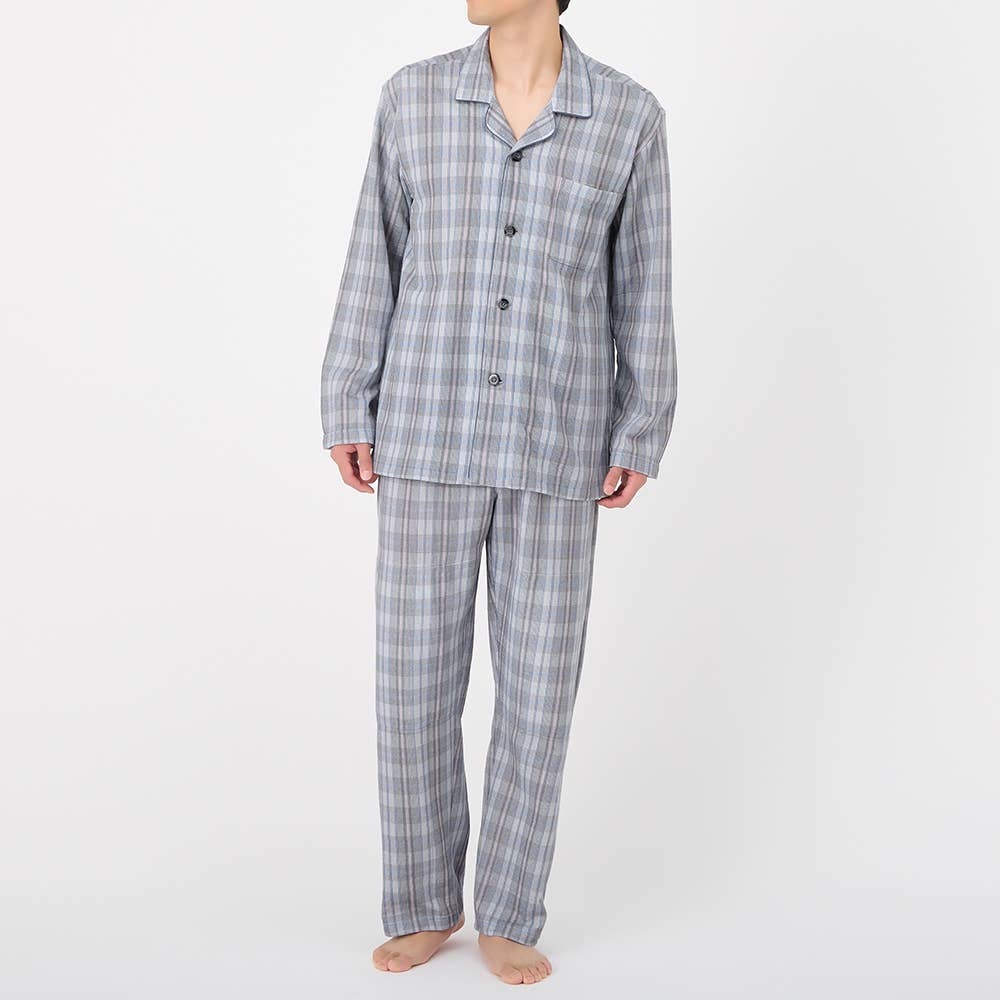 【肩ももＷ保温】ソフトキルト 長袖長パンツ テーラーパジャマ SG4165 グレー