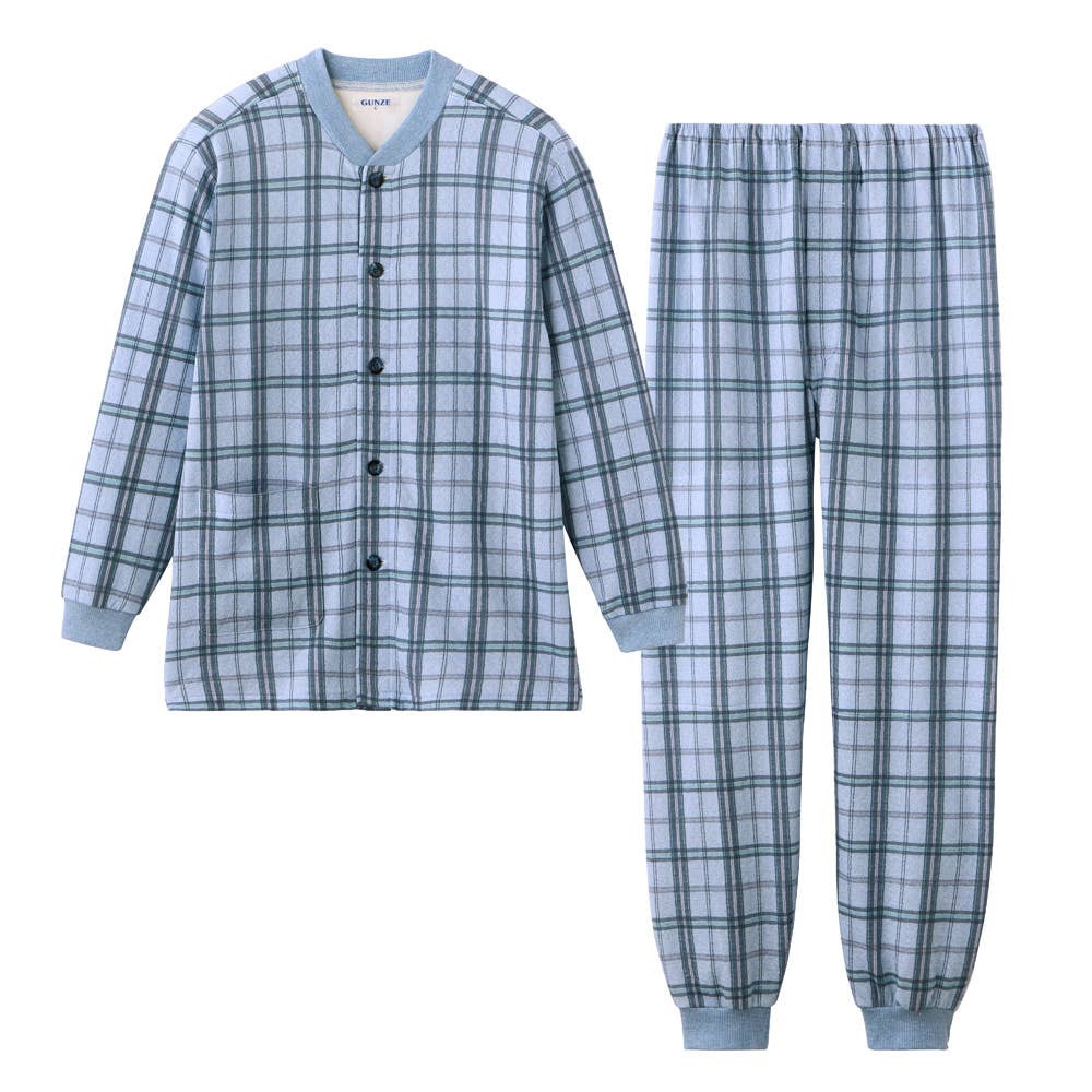 【肩ももＷ保温】ソフトキルト 長袖長パンツ パジャマ SG4185 ブルー