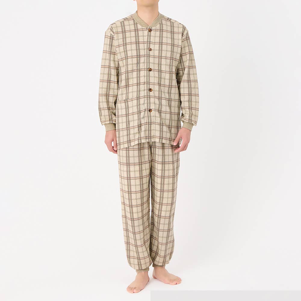 【肩ももＷ保温】ソフトキルト 長袖長パンツ パジャマ SG4185 ブラウン