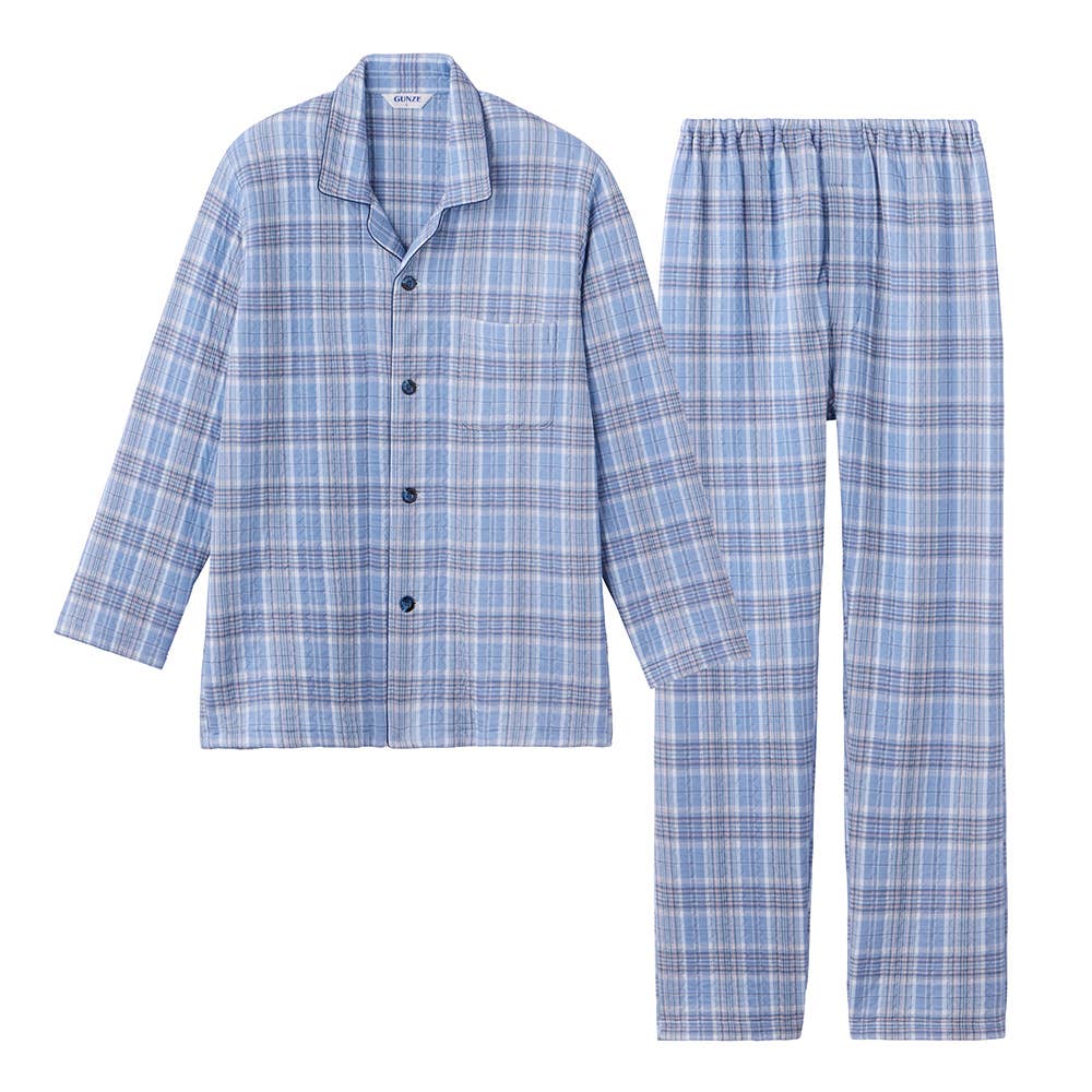 【全身保温】発熱ソフトキルト 長袖長パンツ テーラーパジャマ SG4205EC ブルー