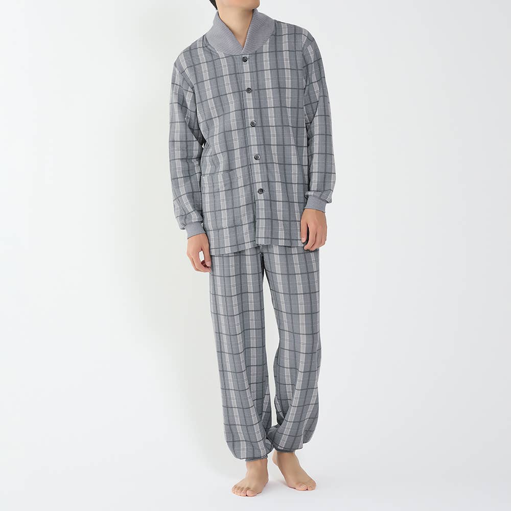 【襟元保温】ソフトキルト 長袖長パンツ パジャマ SG4215EC グレー
