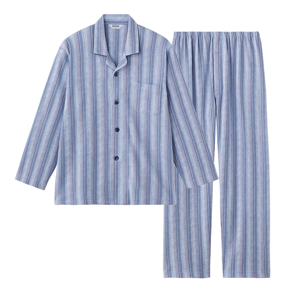 【極暖・綿100%】 厚手スムース 長袖長パンツ テーラーパジャマ【送料無料】 SG4235EC ブルー