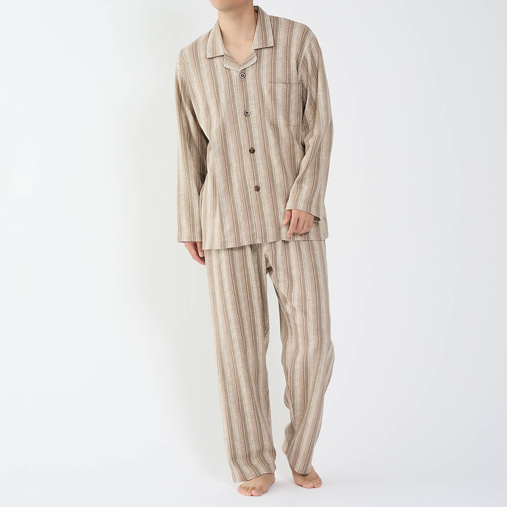 【極暖・綿100%】 厚手スムース 長袖長パンツ テーラーパジャマ【送料無料】 SG4235EC ブラウン