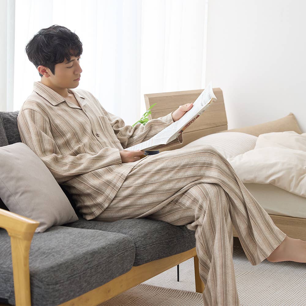 【極暖・綿100%】 厚手スムース 長袖長パンツ テーラーパジャマ【送料無料】 SG4235EC E1