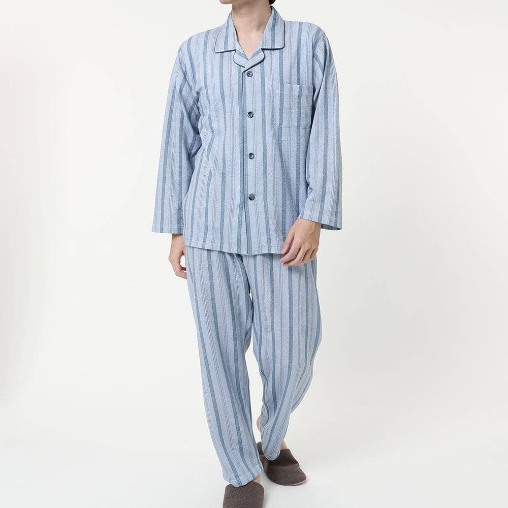 パジャマ 長袖長パンツ メンズ Sale M ブルー メンズ