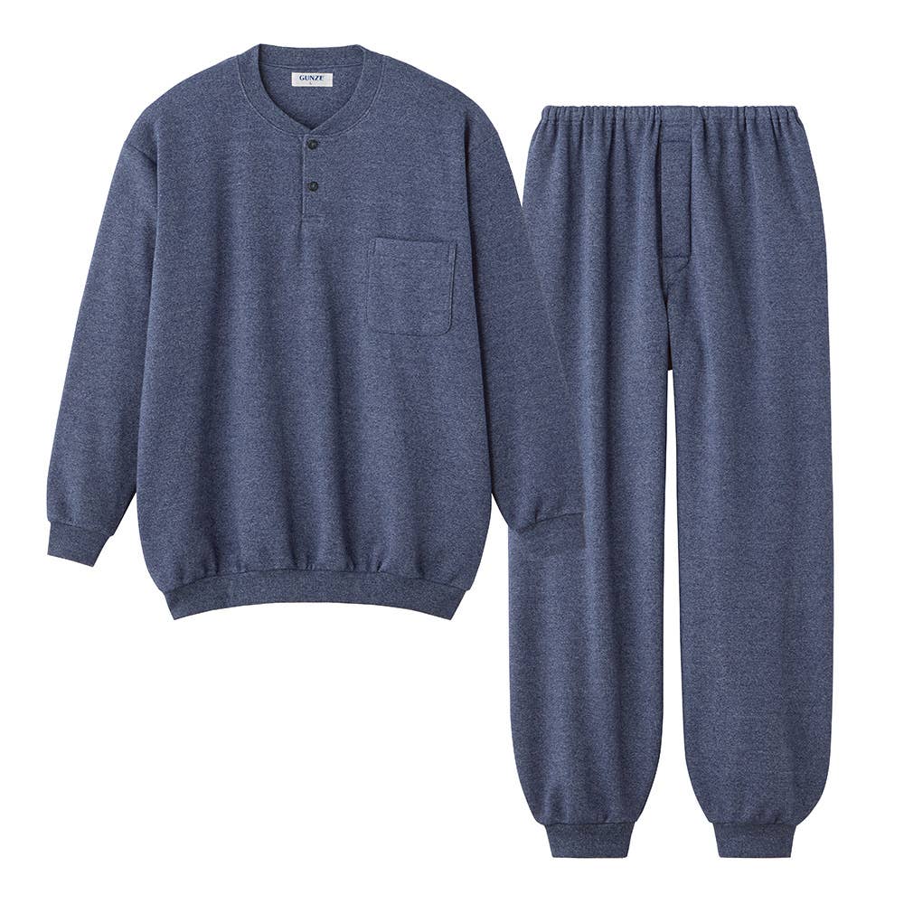 【極暖】パイル裏起毛 長袖長パンツ ルームウェア【送料無料】 SG4275EC ブルー