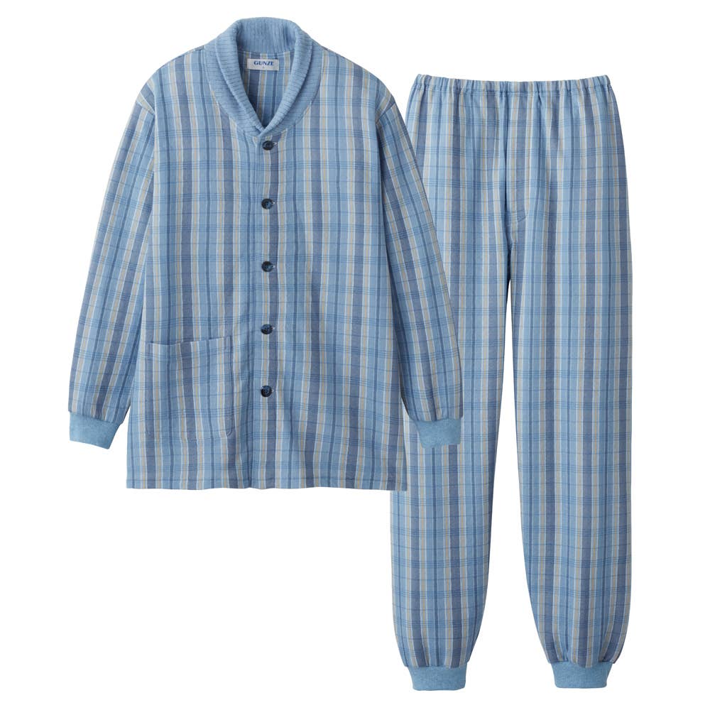 襟元保温 パジャマ 長袖長パンツ SG4283 ブルー