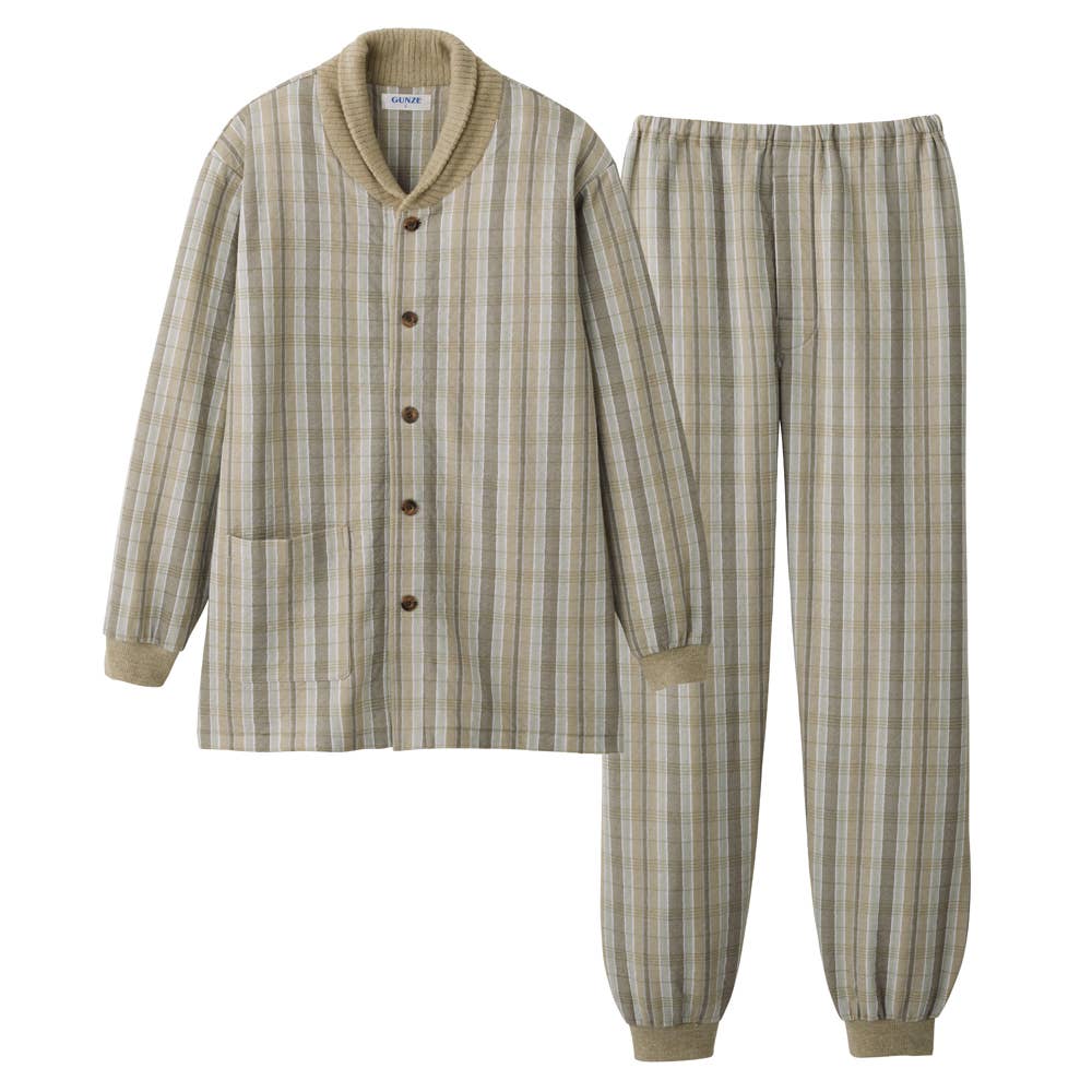 襟元保温 パジャマ 長袖長パンツ SG4283 ブラウン