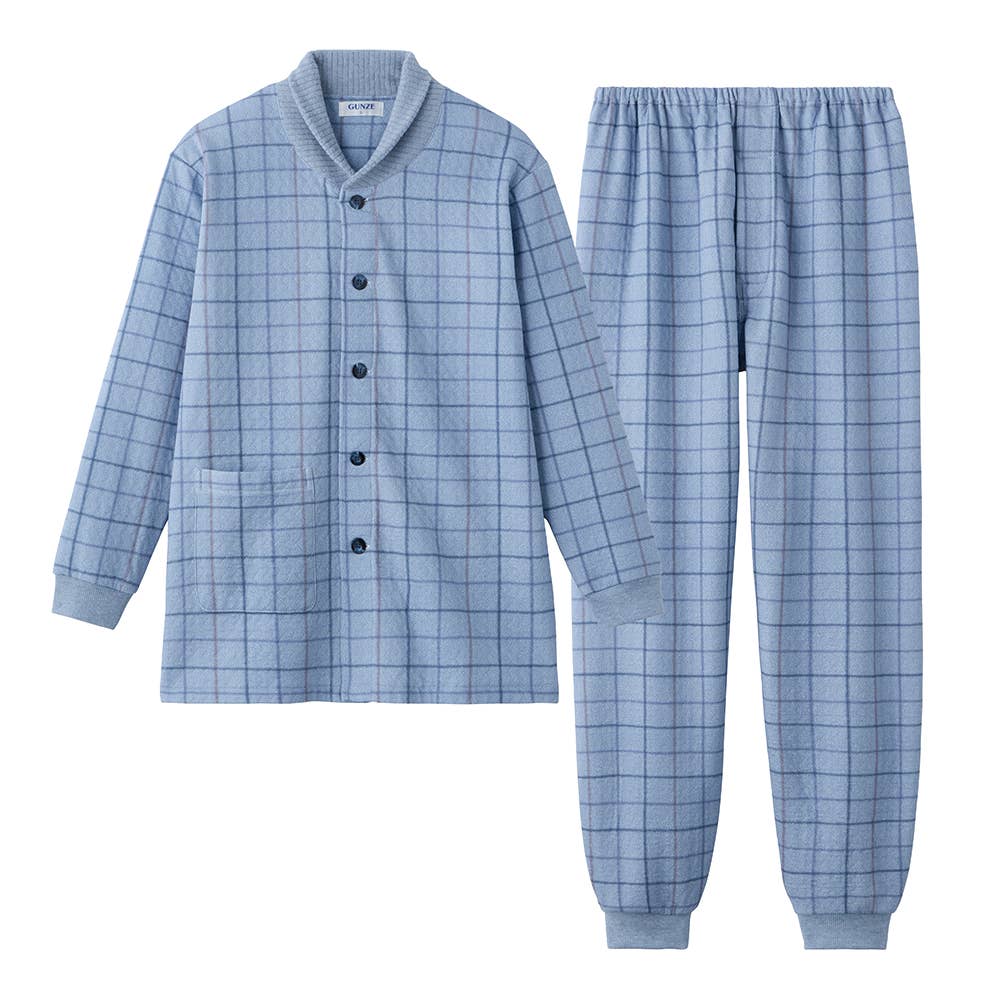 【襟元保温】 ソフトキルト 長袖長パンツ パジャマ SG4284EC ブルー