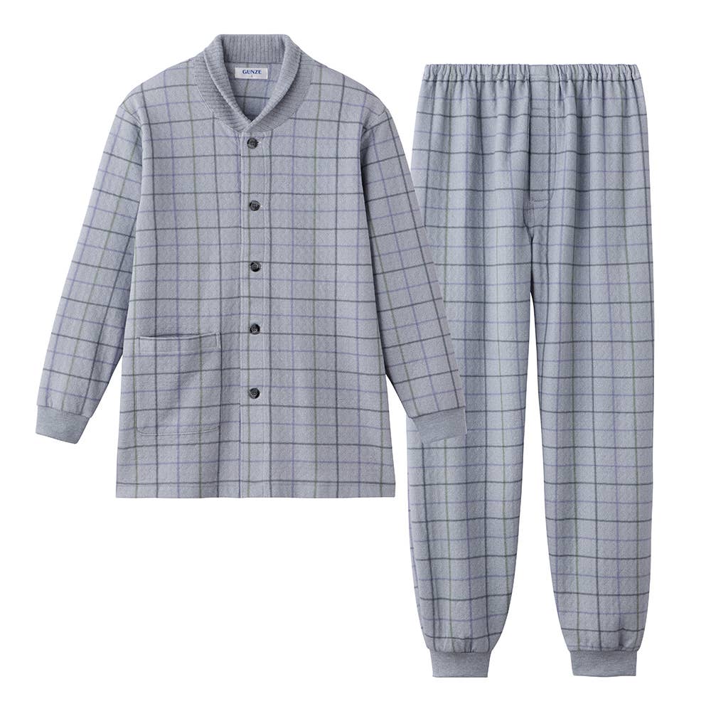 【襟元保温】 ソフトキルト 長袖長パンツ パジャマ SG4284EC グレー