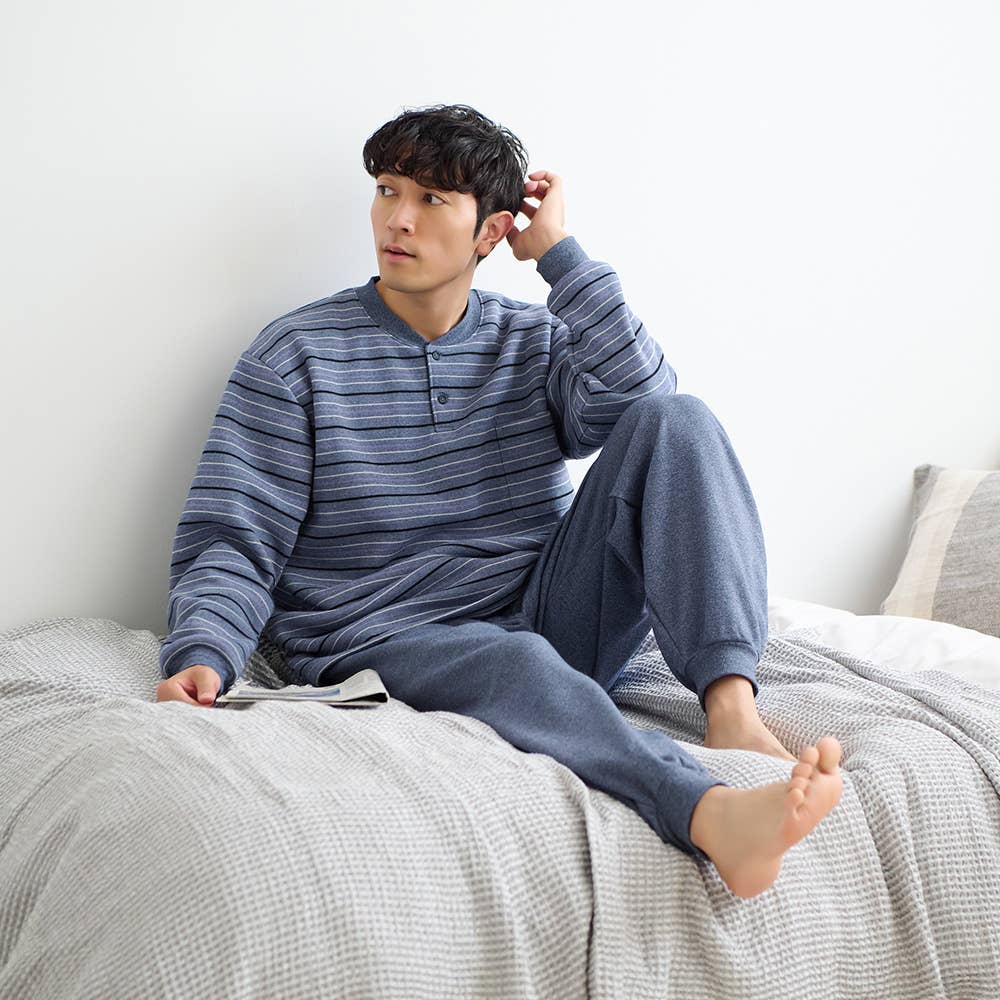 【極暖】パイル裏起毛 長袖長パンツ ボーダー柄ルームウェア【送料無料】 SG4285 E1